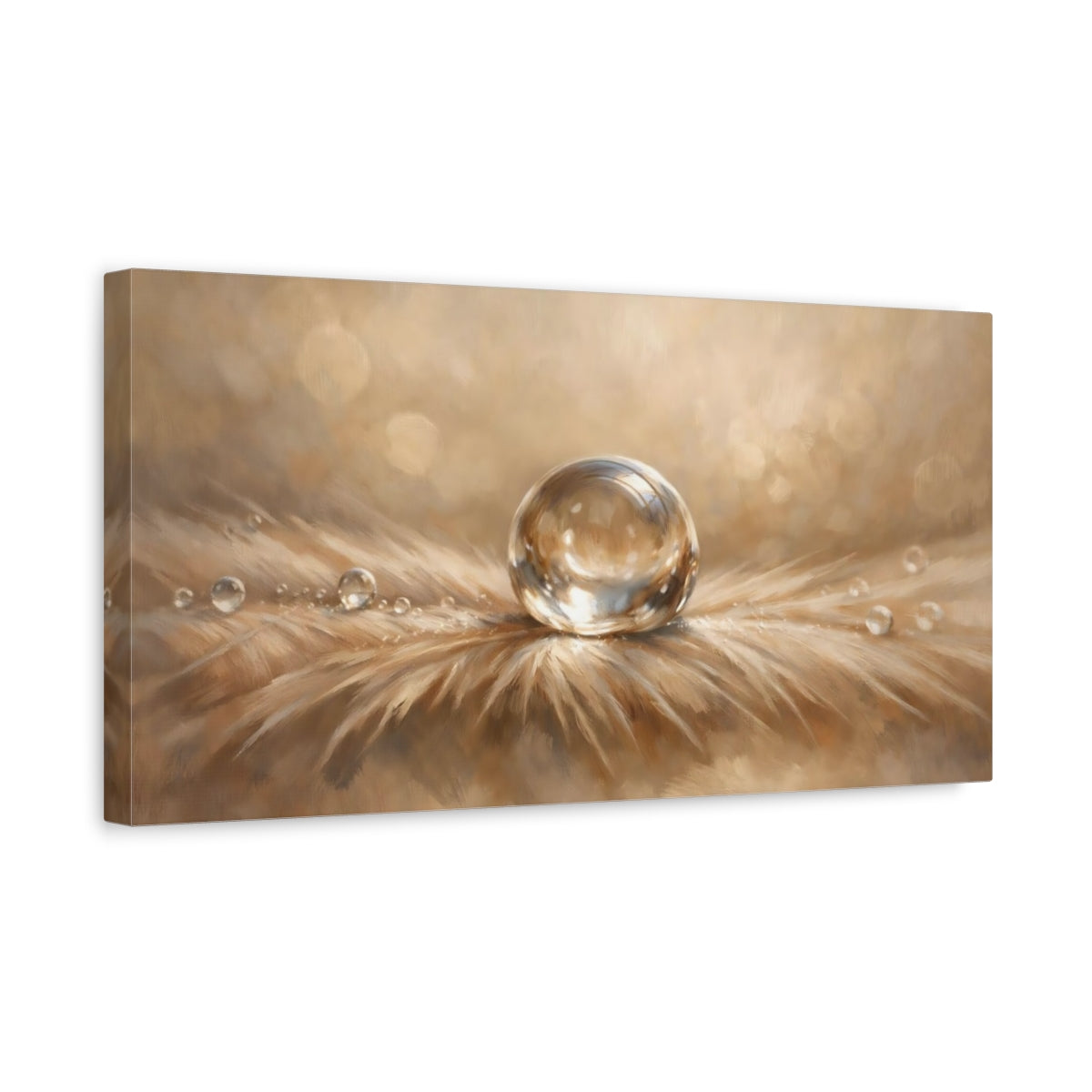 Side Mockup 3. Nature Water Drop Golden Dewdrop shown as stretched canvas wall art