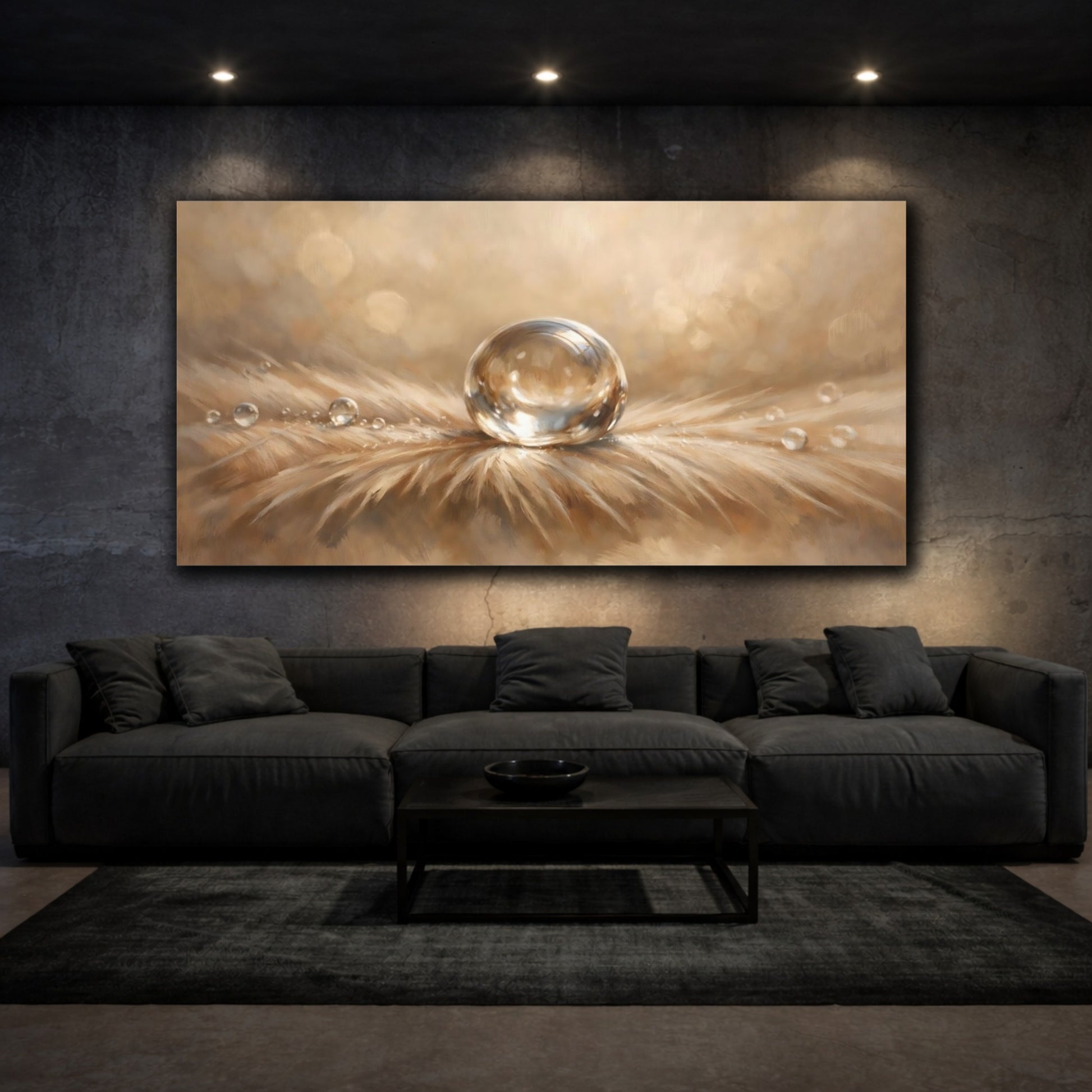 Mockup 2. Nature Water Drop Golden Dewdrop shown as stretched canvas wall art