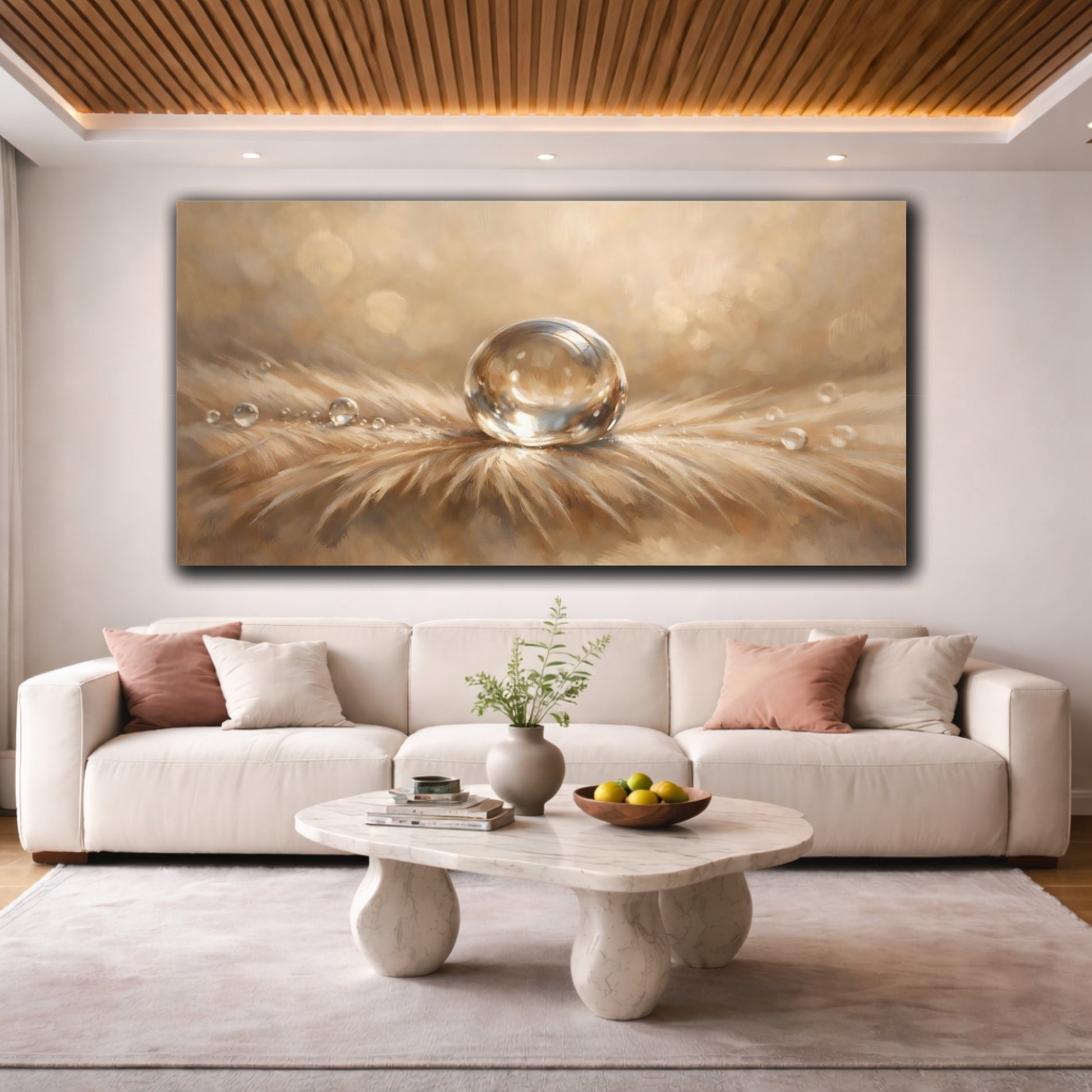 Mockup 3. Nature Water Drop Golden Dewdrop shown as stretched canvas wall art