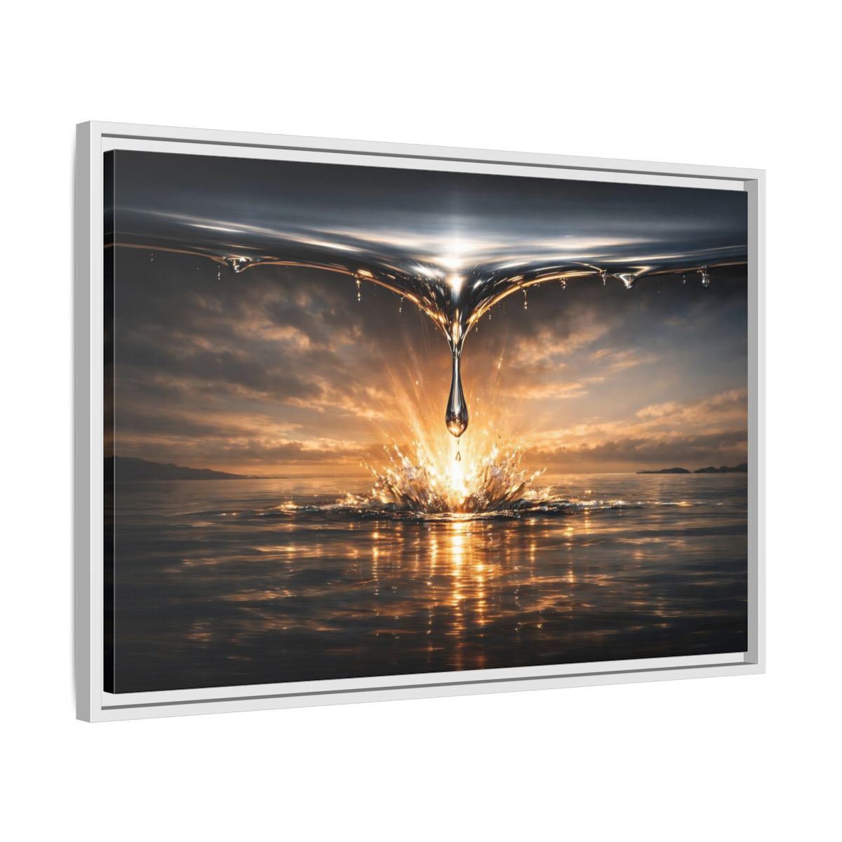 Side Mockup 10. Nature Water Drop Golden Water Splash shown as stretched canvas wall art