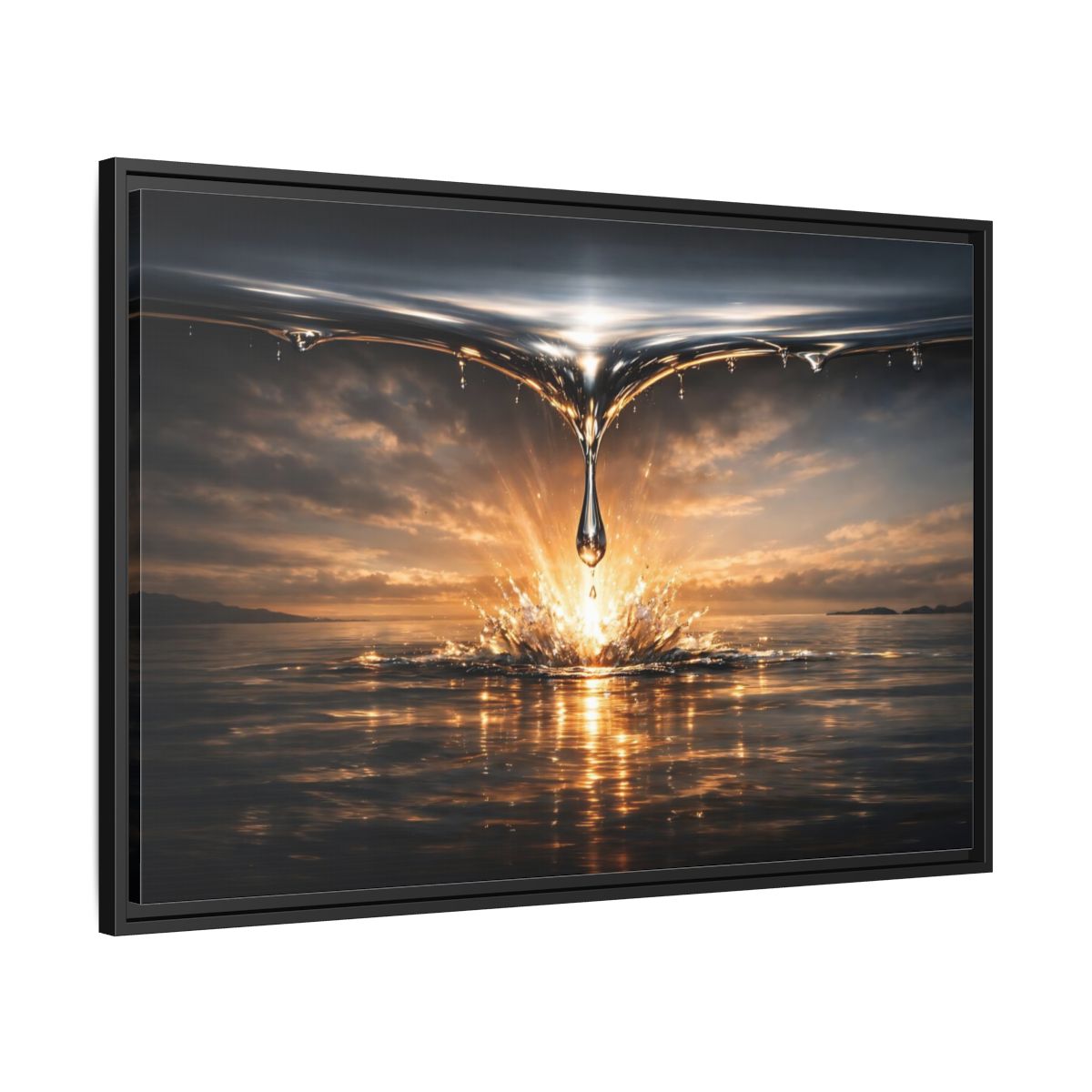 Side Mockup 13. Nature Water Drop Golden Water Splash shown as stretched canvas wall art