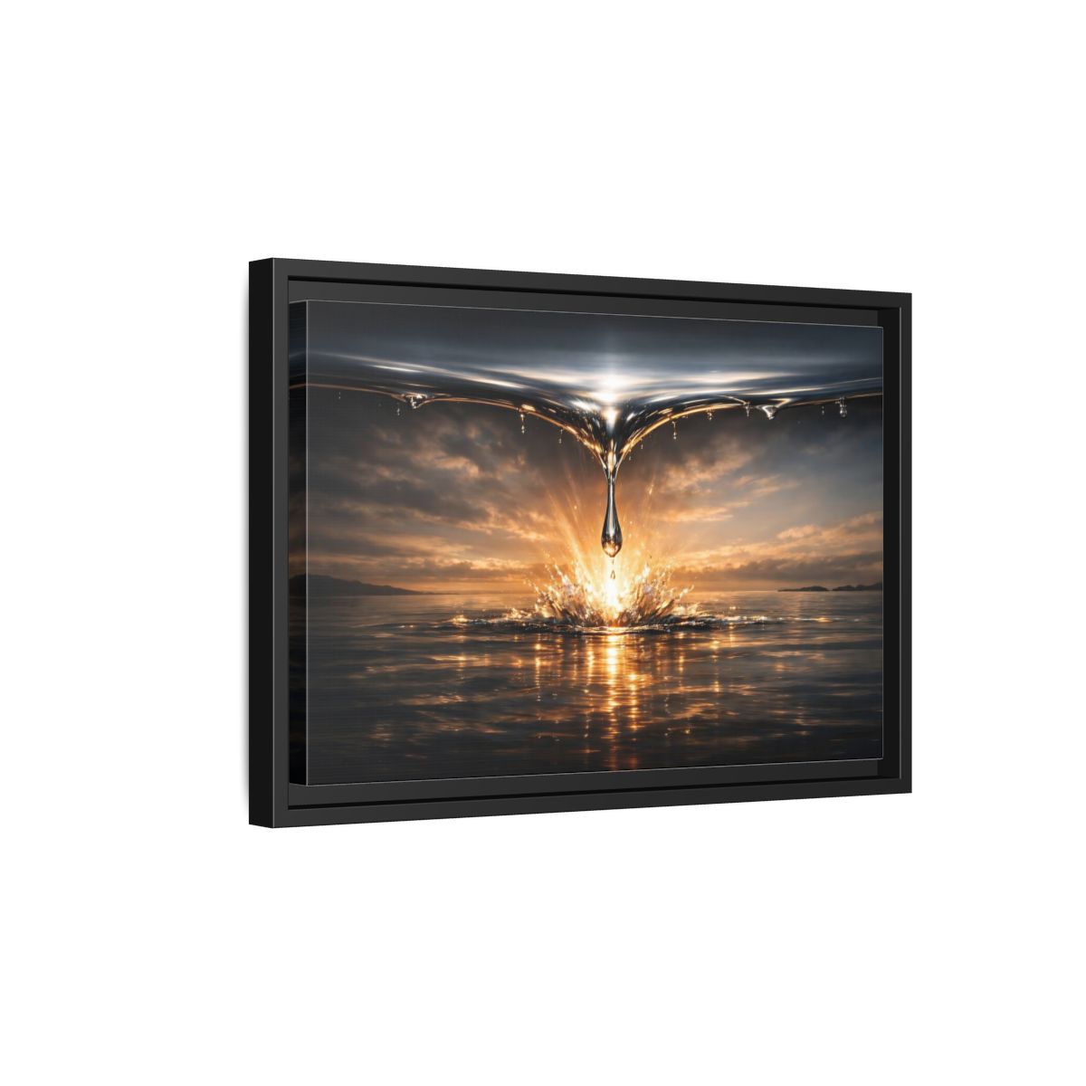 Side Mockup 6. Nature Water Drop Golden Water Splash shown as stretched canvas wall art