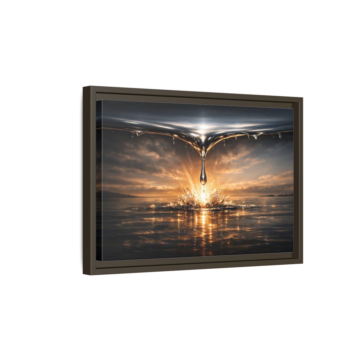 Side Mockup 5. Nature Water Drop Golden Water Splash shown as stretched canvas wall art