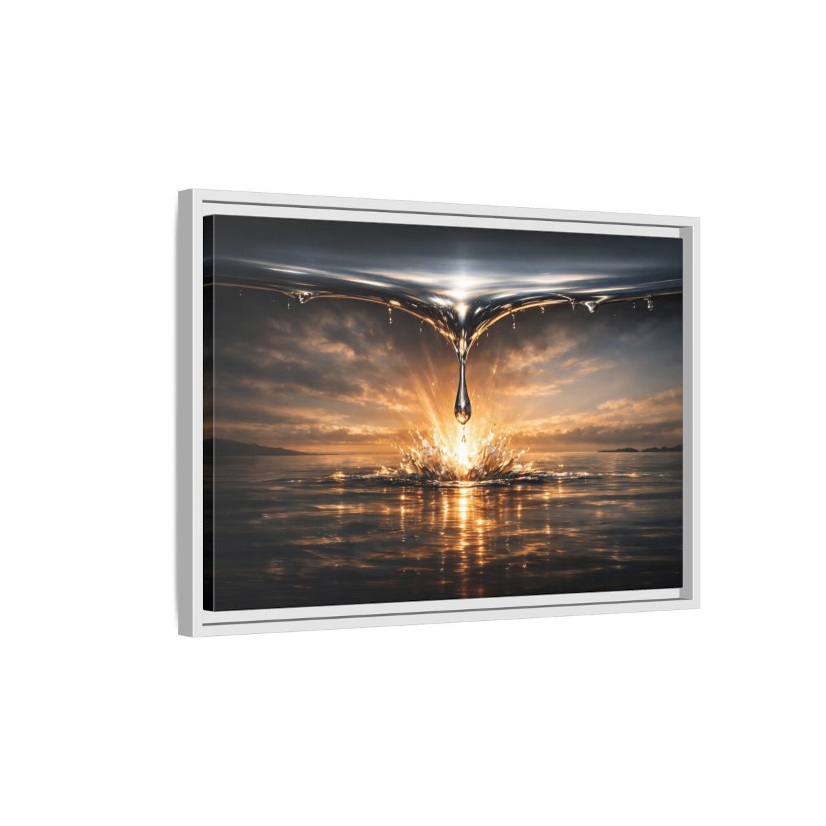 Side Mockup 1. Nature Water Drop Golden Water Splash shown as stretched canvas wall art