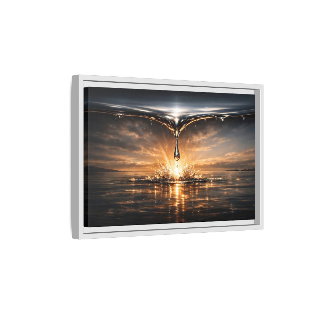 Side Mockup 4. Nature Water Drop Golden Water Splash shown as stretched canvas wall art