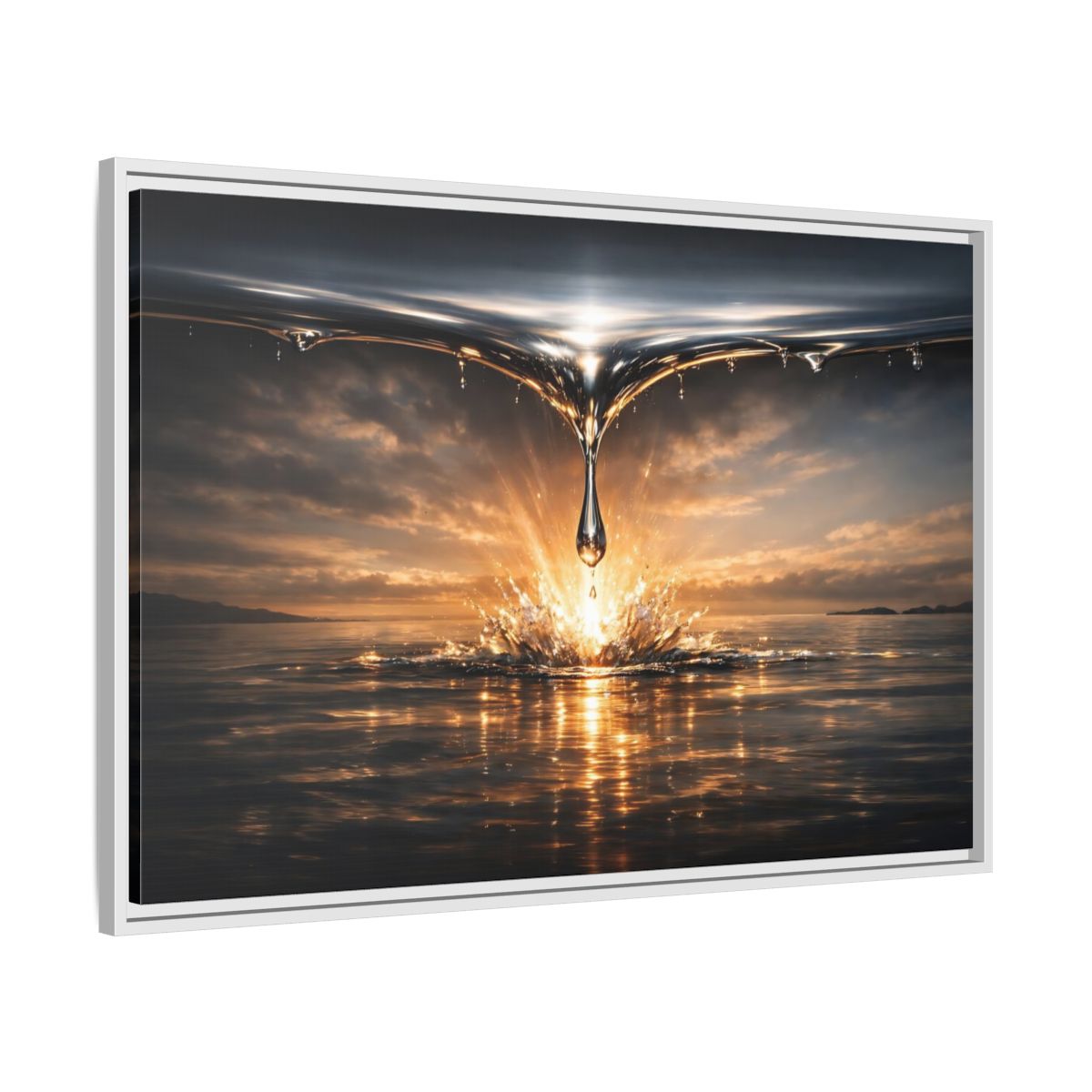 Side Mockup 8. Nature Water Drop Golden Water Splash shown as stretched canvas wall art