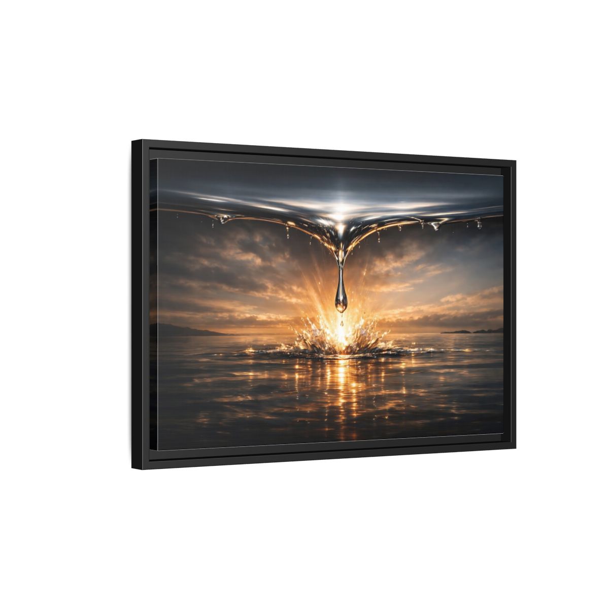 Side Mockup 3. Nature Water Drop Golden Water Splash shown as stretched canvas wall art