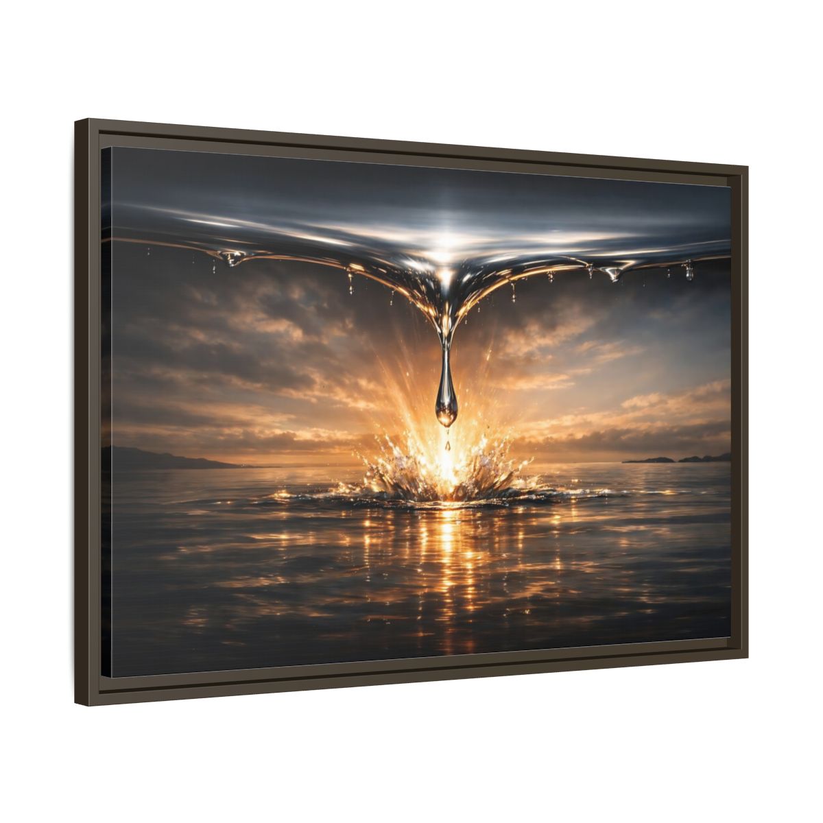 Side Mockup 11. Nature Water Drop Golden Water Splash shown as stretched canvas wall art