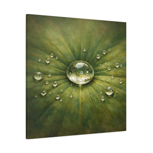 Main Mockup. Nature Water Drop Green Water Drops shown as stretched canvas wall art