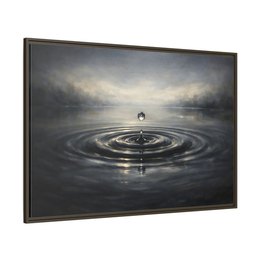 Main Mockup. Nature Water Drop Grey And Gold shown as stretched canvas wall art