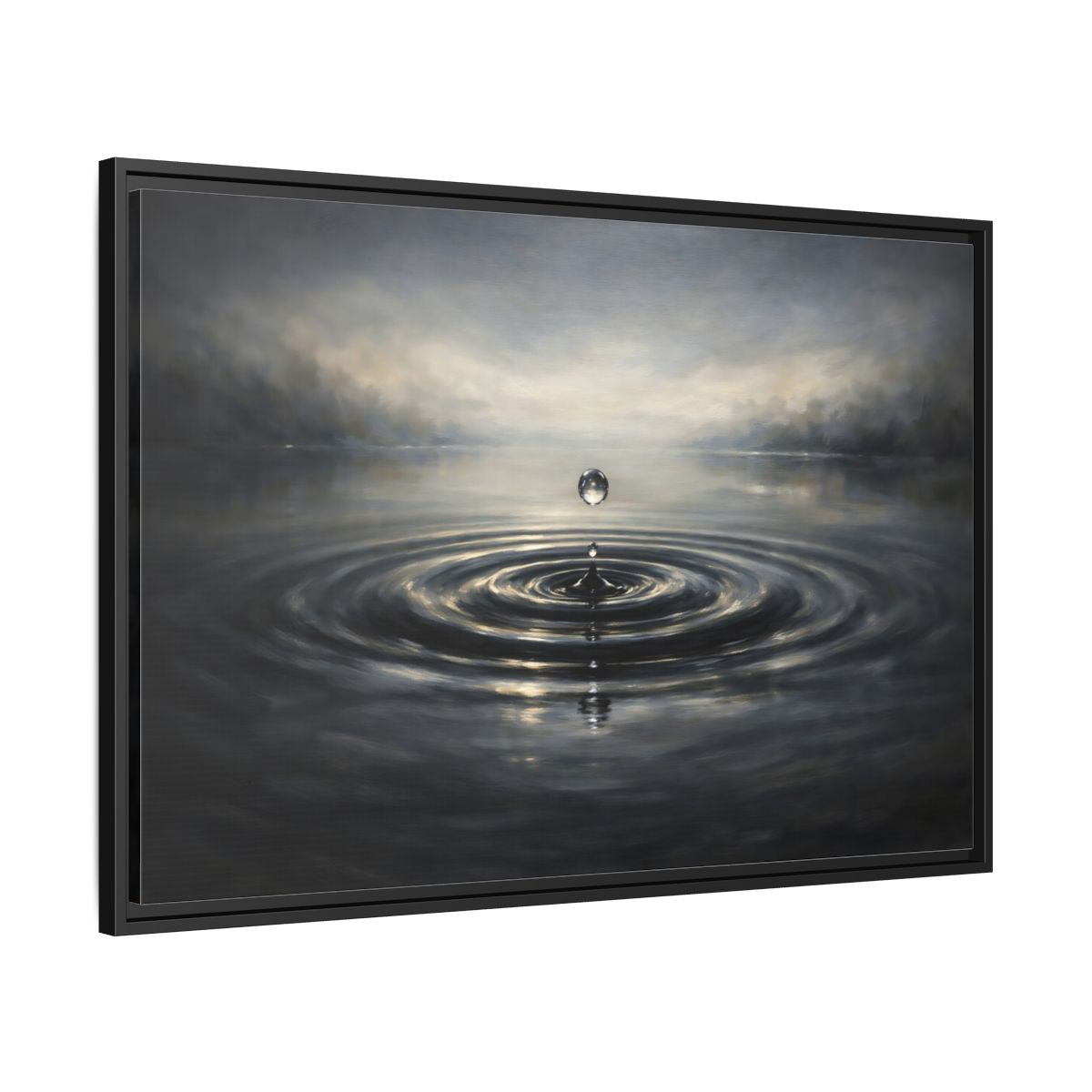 Side Mockup 13. Nature Water Drop Grey And Gold shown as stretched canvas wall art