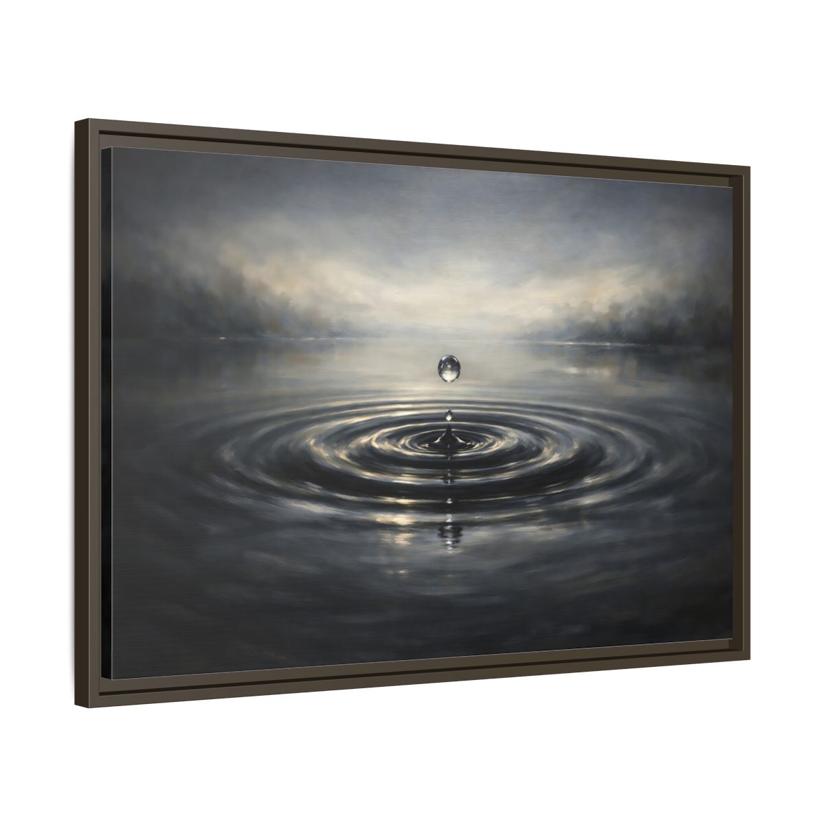Side Mockup 11. Nature Water Drop Grey And Gold shown as stretched canvas wall art
