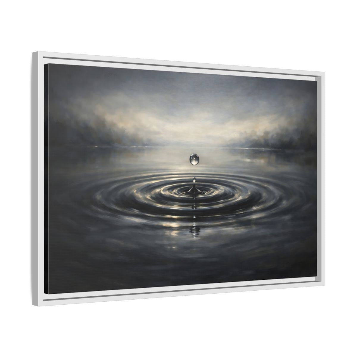 Side Mockup 10. Nature Water Drop Grey And Gold shown as stretched canvas wall art