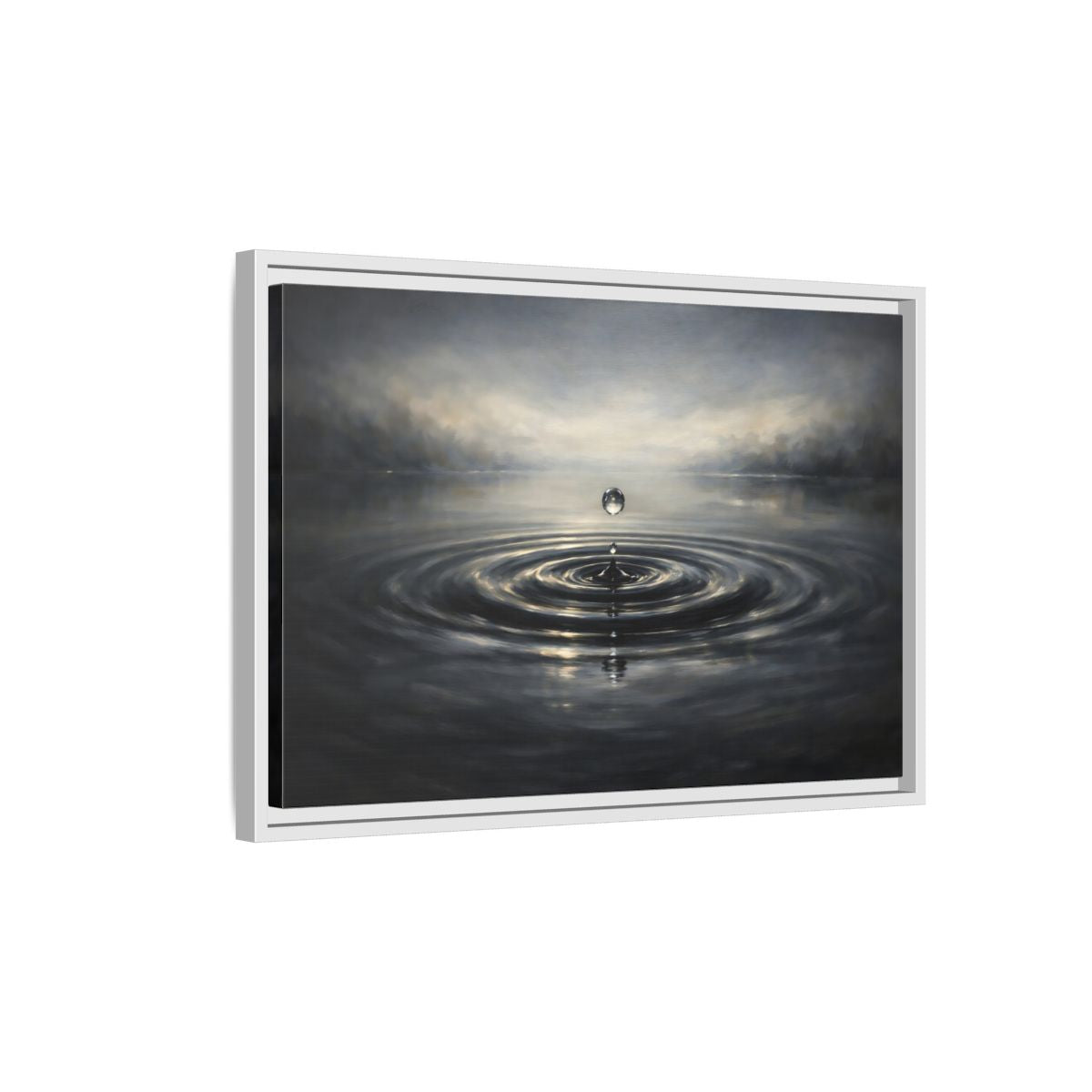 Side Mockup 1. Nature Water Drop Grey And Gold shown as stretched canvas wall art