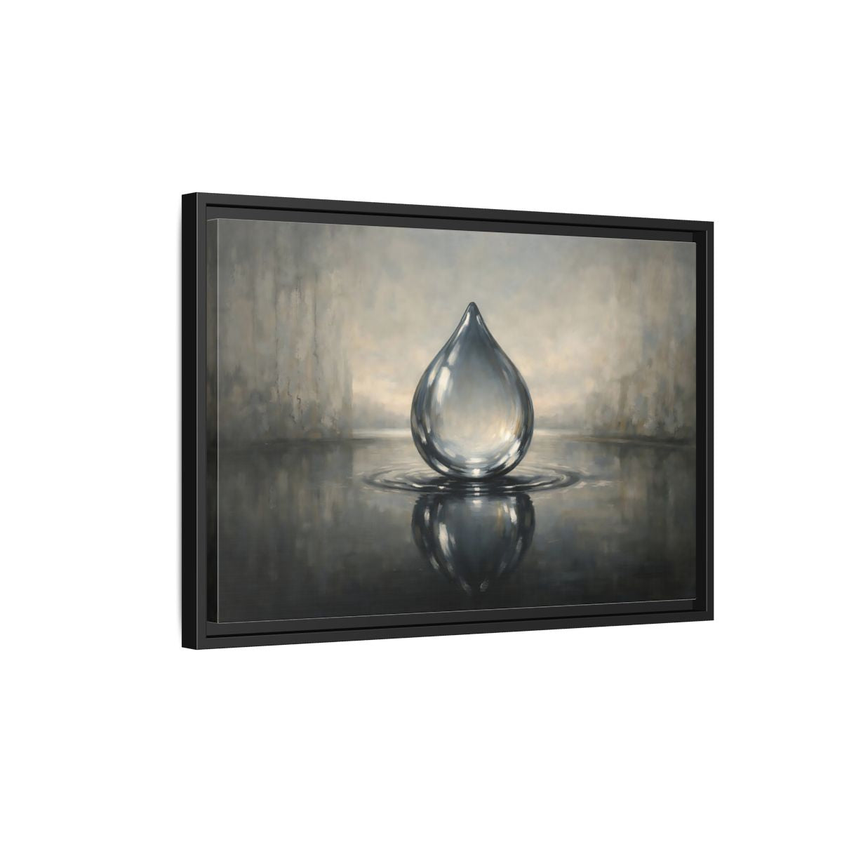 Side Mockup 3. Nature Water Drop Monochrome Water Drop shown as stretched canvas wall art