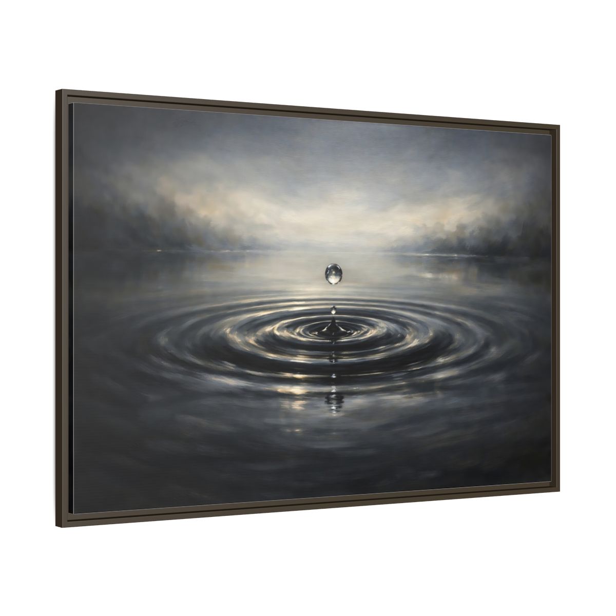 Main Mockup. Nature Water Drop Monochrome Lake shown as stretched canvas wall art