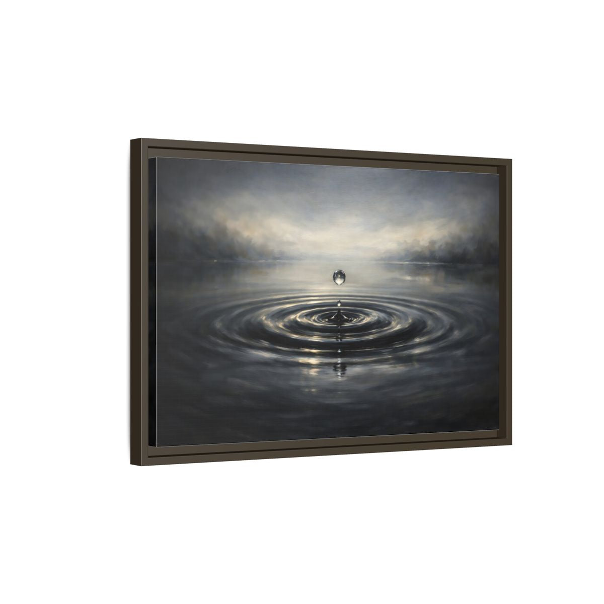 Side Mockup 2. Nature Water Drop Monochrome Lake shown as stretched canvas wall art