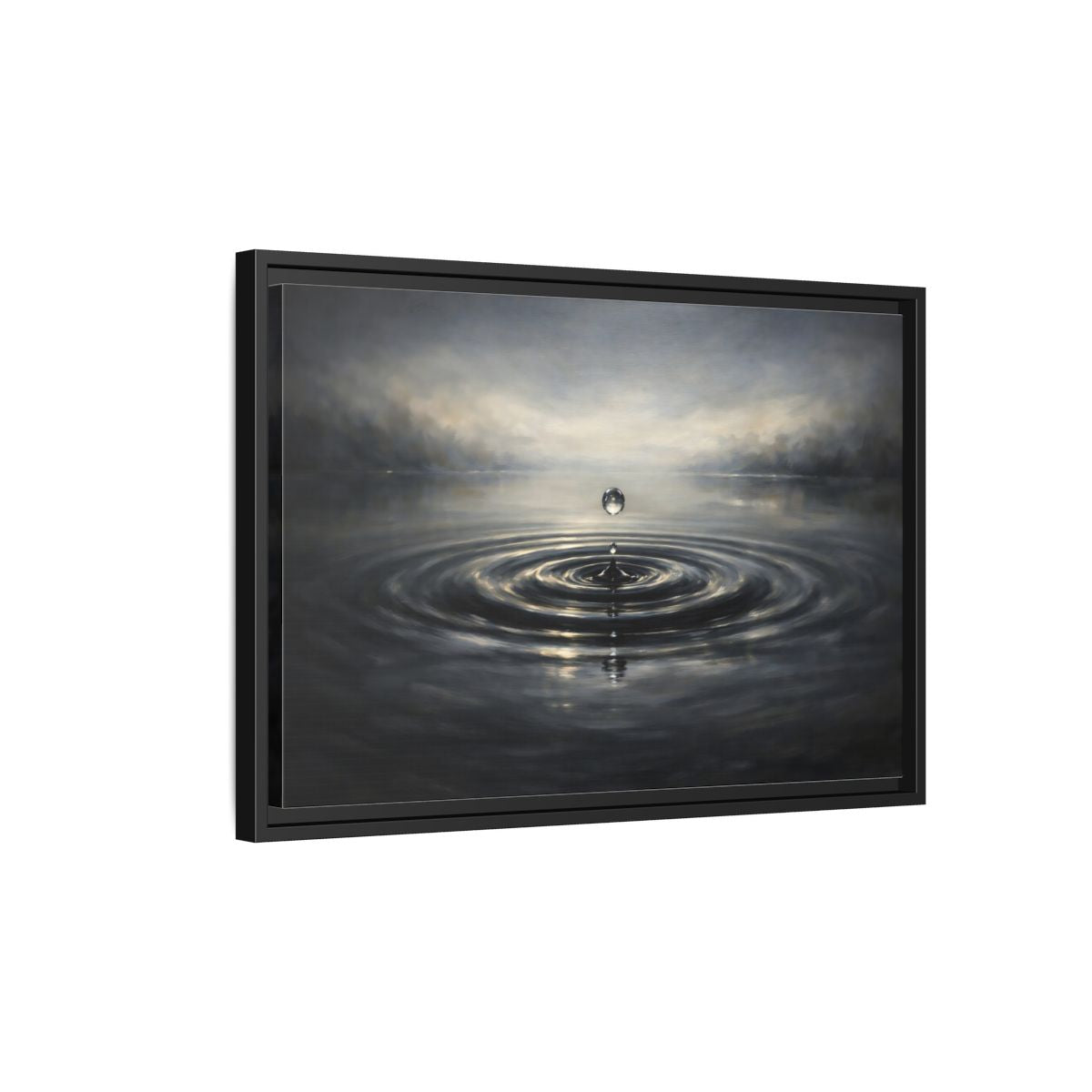 Side Mockup 3. Nature Water Drop Monochrome Lake shown as stretched canvas wall art