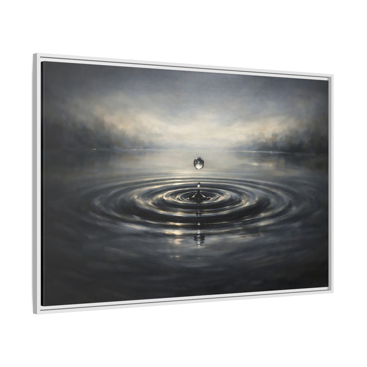 Side Mockup 7. Nature Water Drop Monochrome Lake shown as stretched canvas wall art