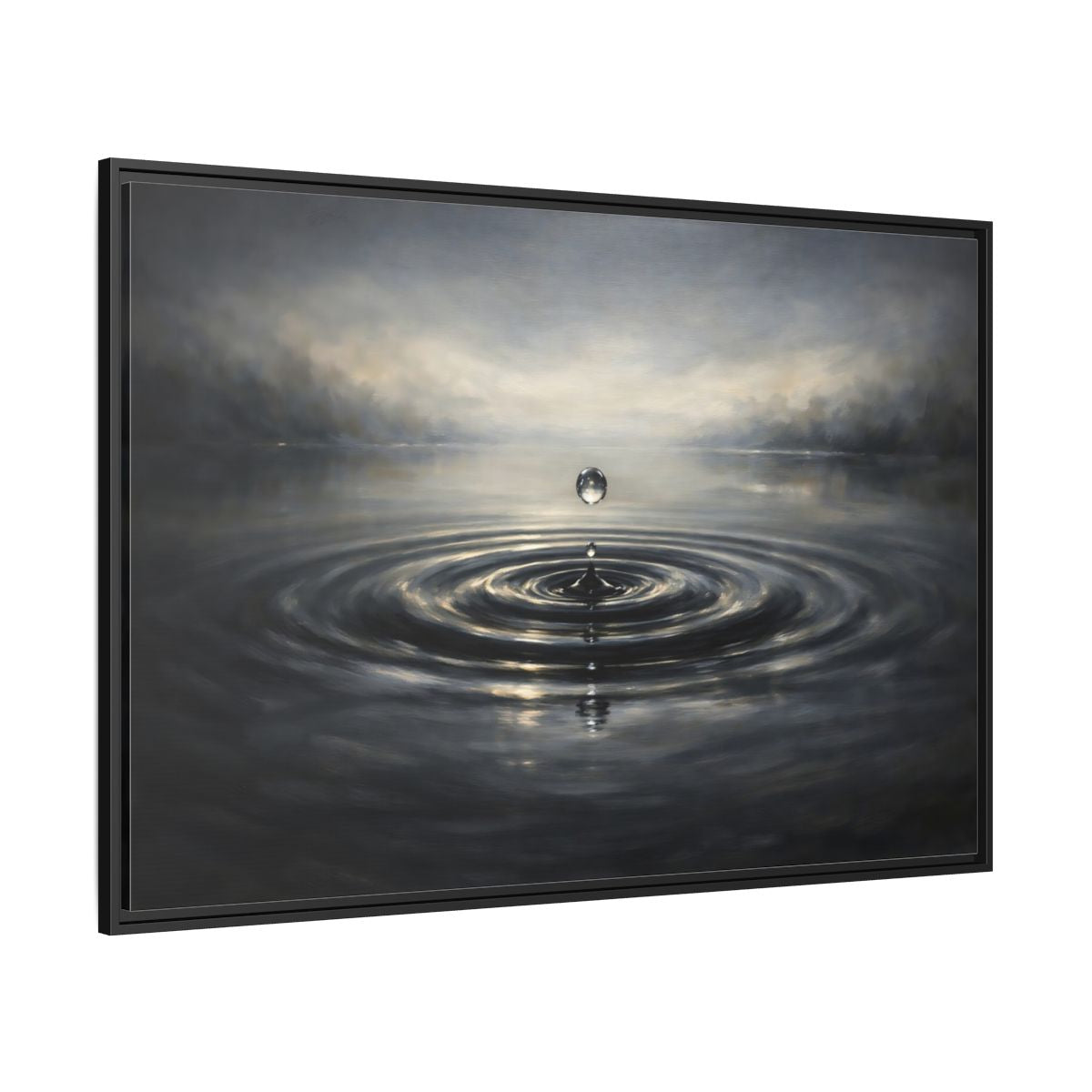 Side Mockup 12. Nature Water Drop Monochrome Lake shown as stretched canvas wall art