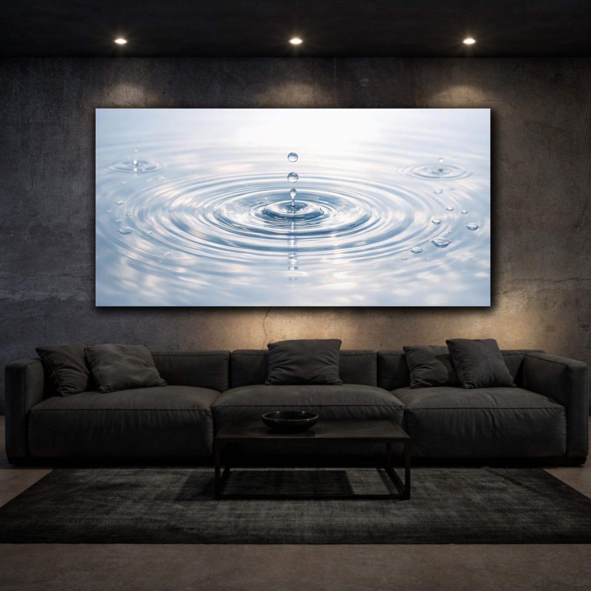 Mockup 2. Nature Water Drop Water Drop Blue shown as stretched canvas wall art