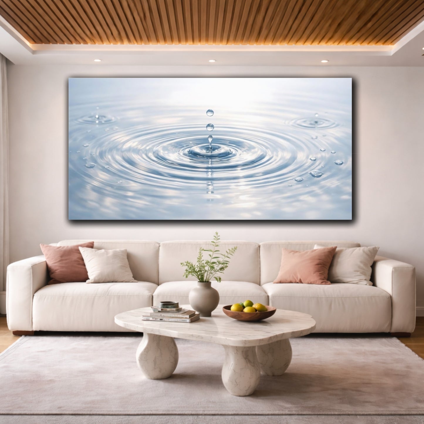 Mockup 3. Nature Water Drop Water Drop Blue shown as stretched canvas wall art