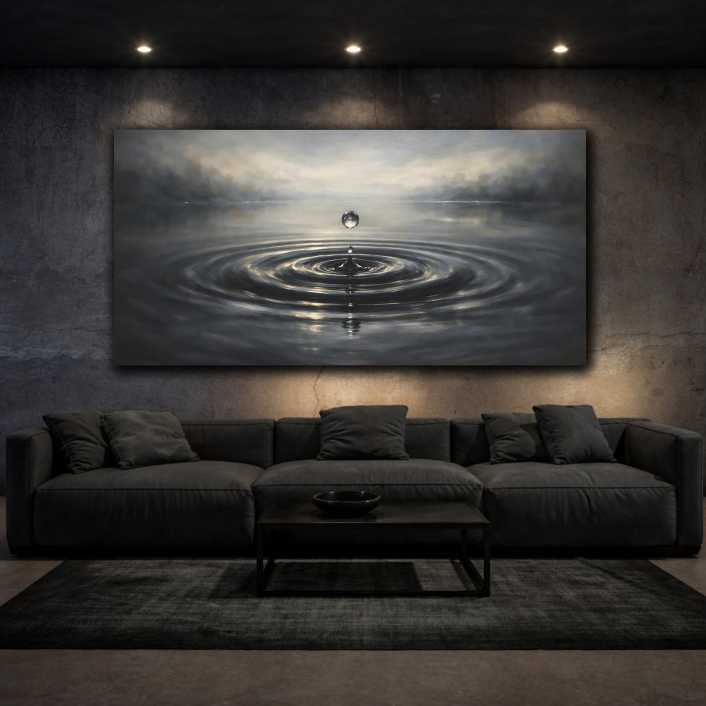 Mockup 2. Nature Water Drop Water Drop Gray shown as stretched canvas wall art