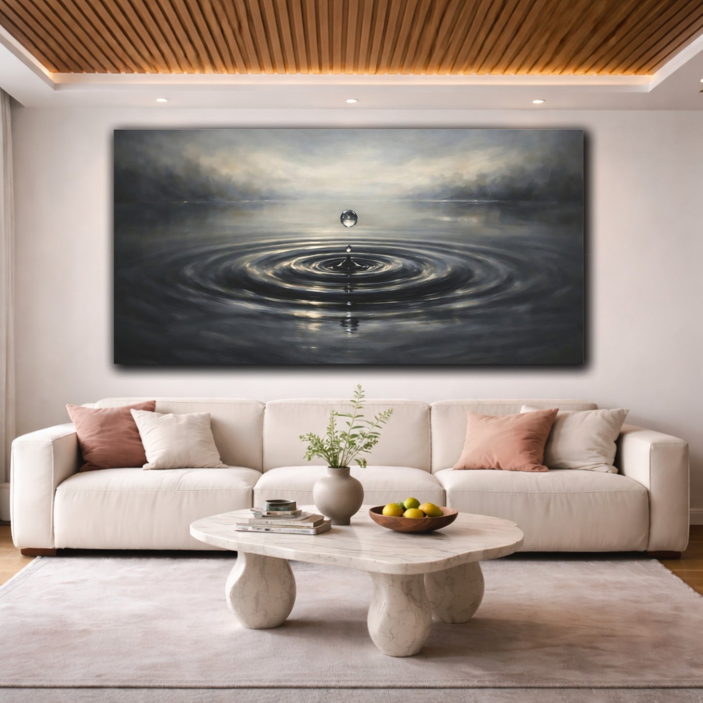 Mockup 3. Nature Water Drop Water Drop Gray shown as stretched canvas wall art