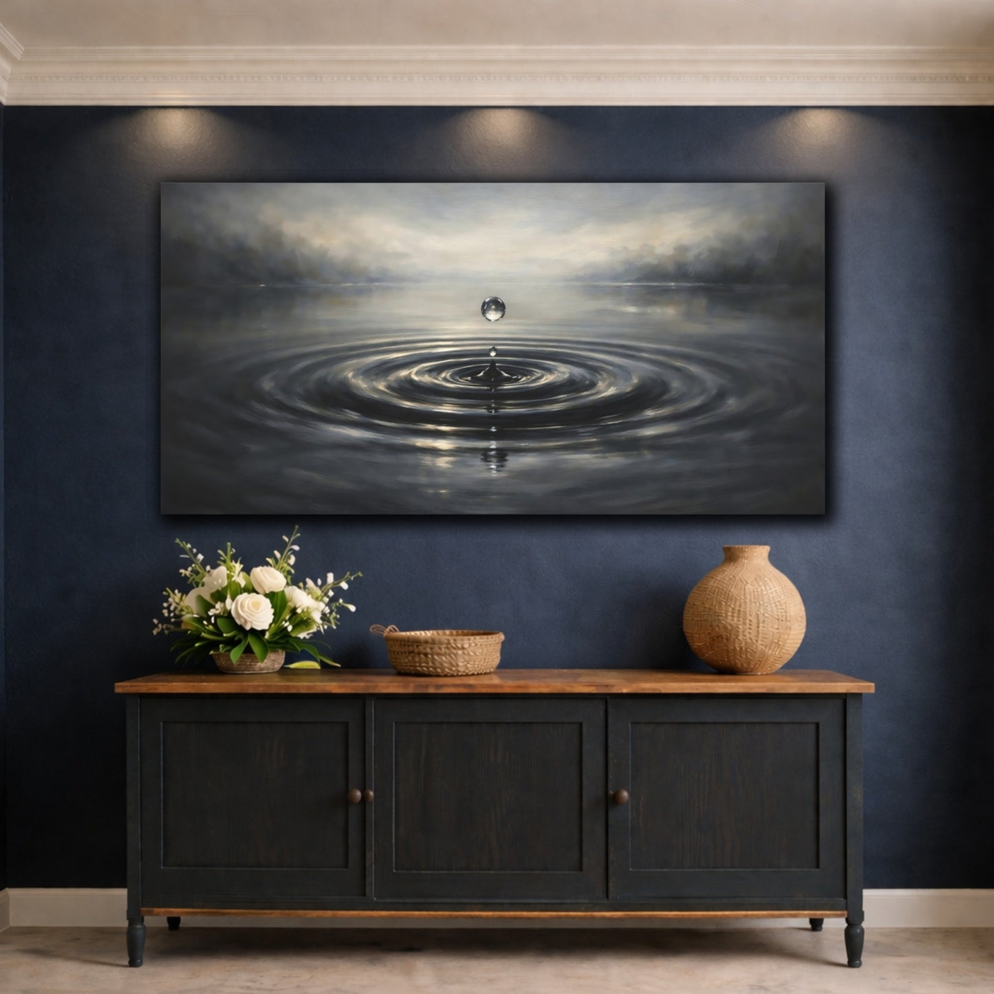Mockup 4. Nature Water Drop Water Drop Gray shown as stretched canvas wall art