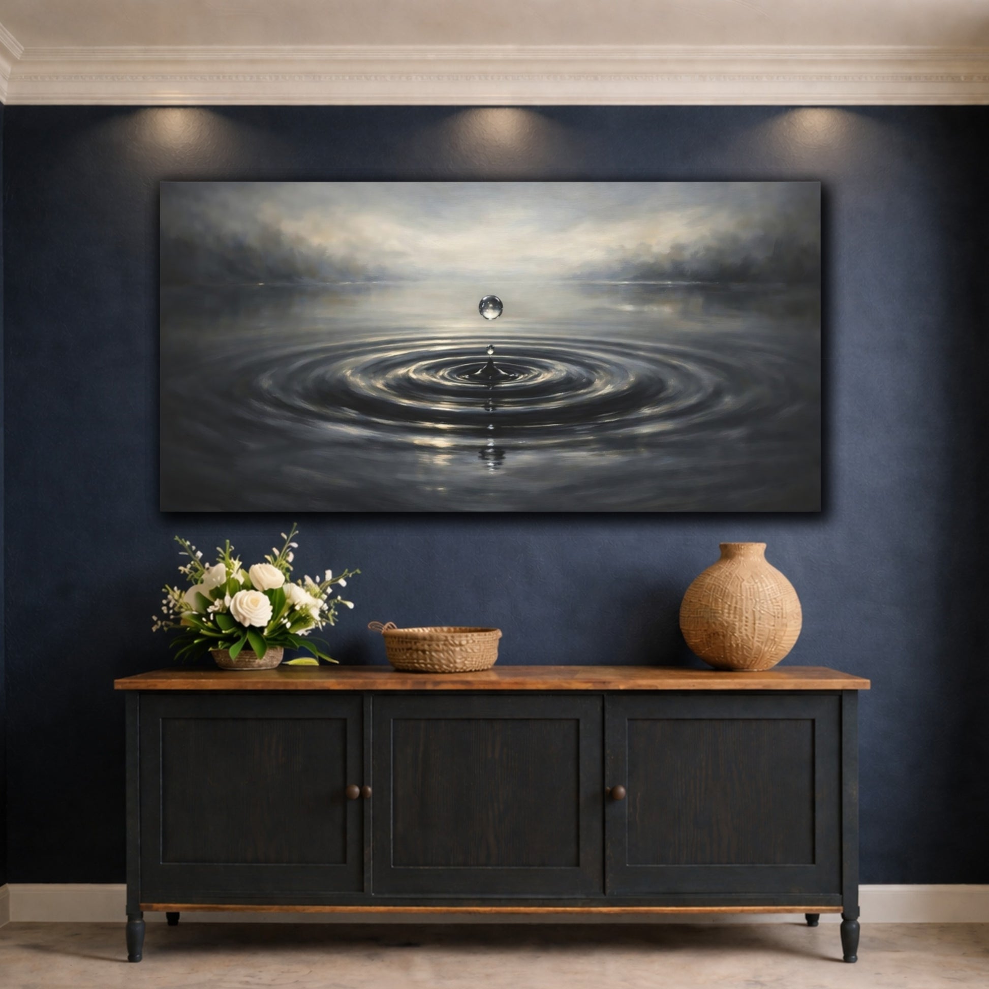 Mockup 4. Nature Water Drop Water Drop Gray shown as stretched canvas wall art