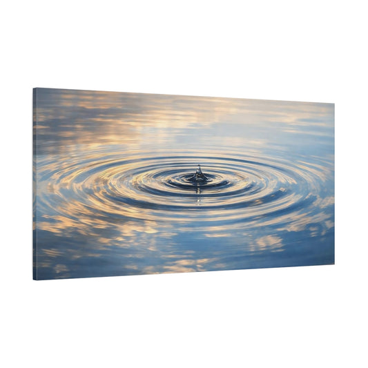 Main Mockup. Nature Water Droplet Blue And Gold Water shown as stretched canvas wall art