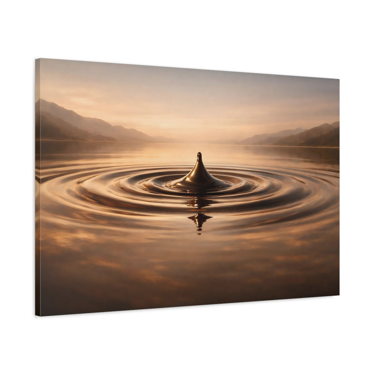 Side Mockup 1. Nature Water Droplet Golden Water Droplet shown as stretched canvas wall art