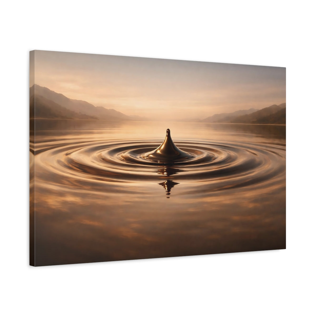 Side Mockup 2. Nature Water Droplet Golden Water Droplet shown as stretched canvas wall art