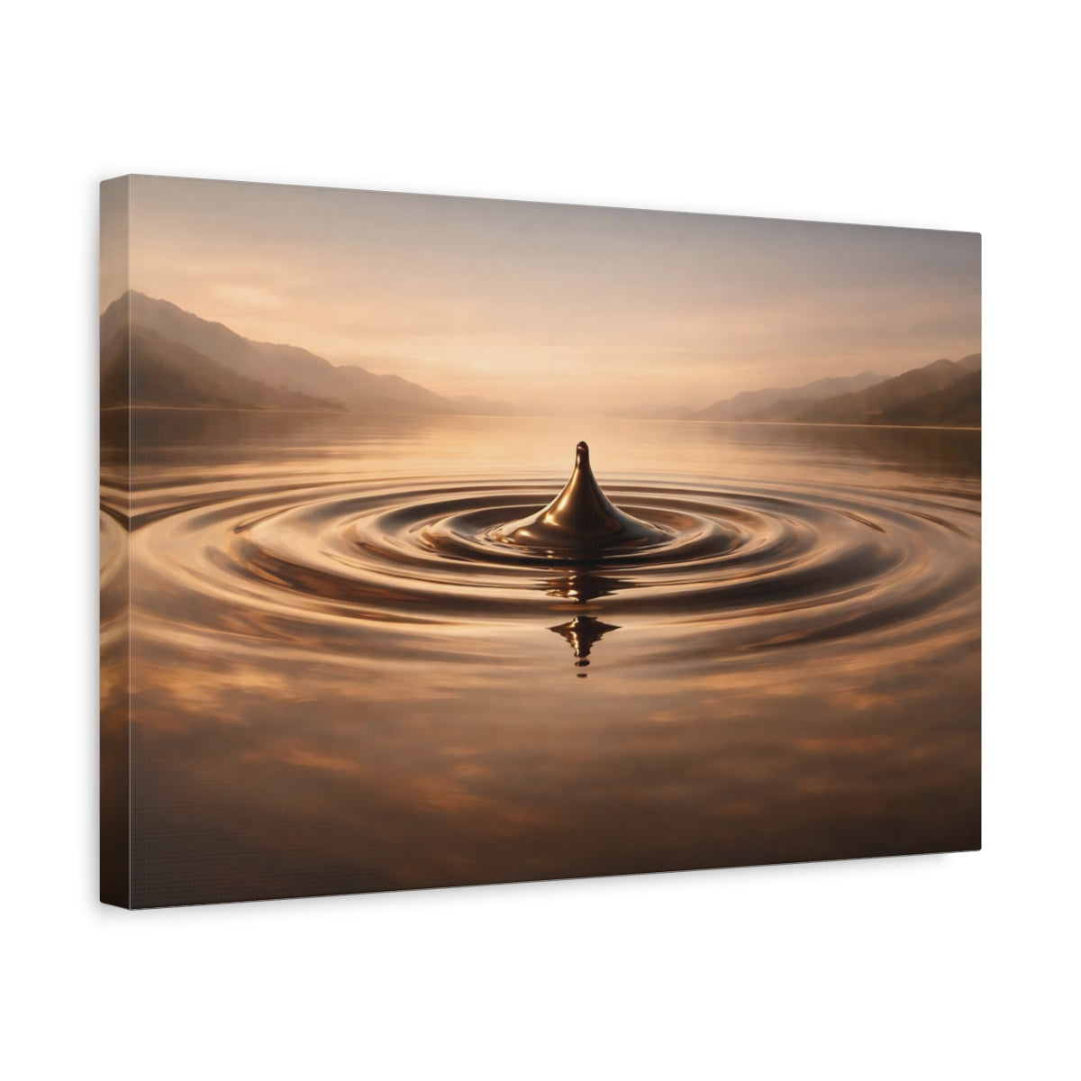 Side Mockup 4. Nature Water Droplet Golden Water Droplet shown as stretched canvas wall art