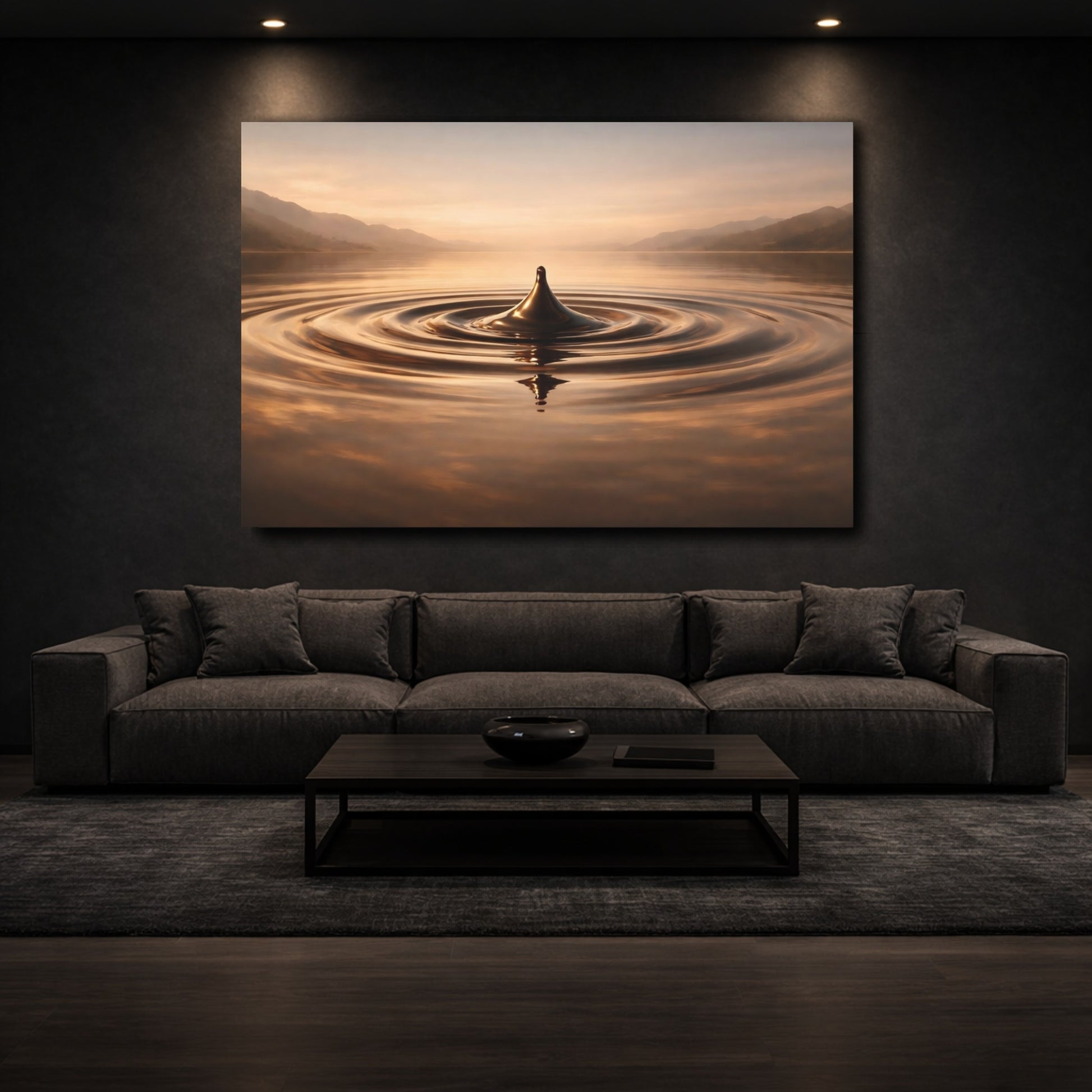 Mockup 2. Nature Water Droplet Golden Water Droplet shown as stretched canvas wall art