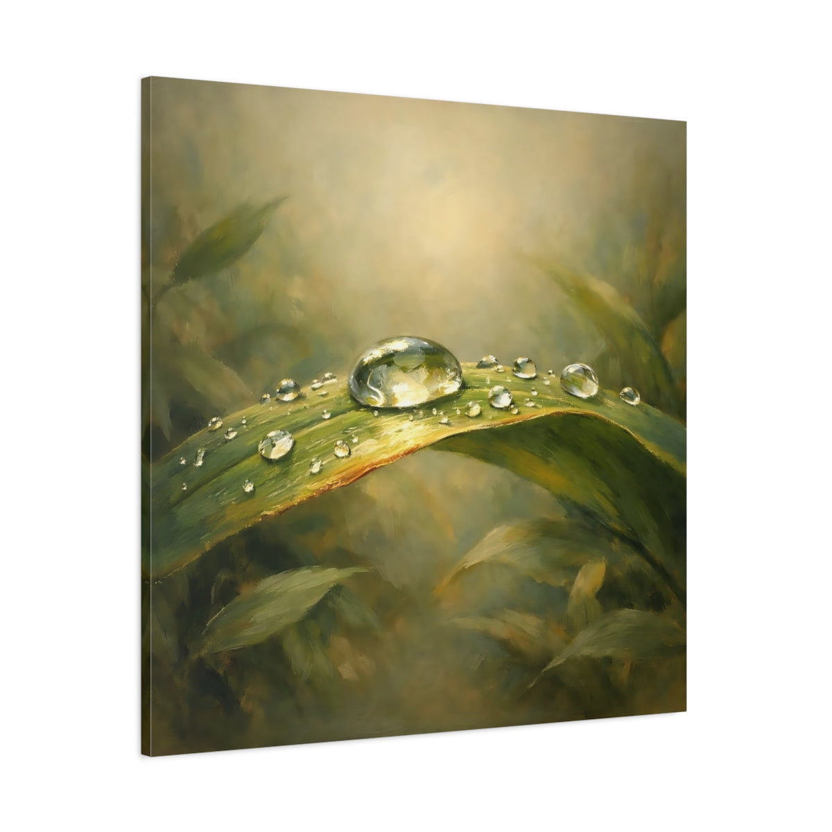 Main Mockup. Nature Water Droplet Green Dewdrop shown as stretched canvas wall art