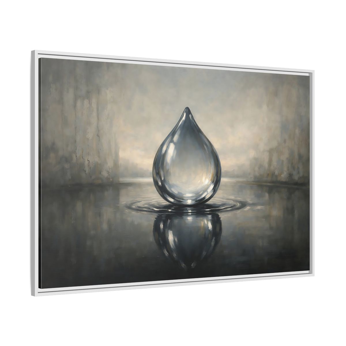 Side Mockup 7. Nature Water Droplet Grey Water Droplet shown as stretched canvas wall art