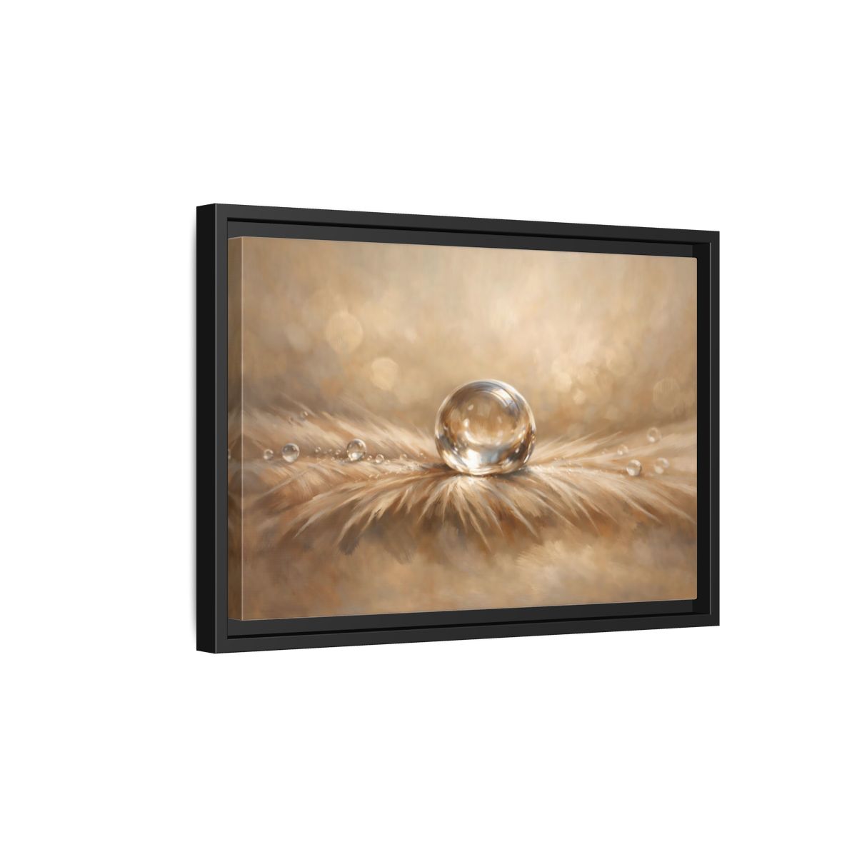 Side Mockup 6. Nature Water Droplet Warm Neutrals shown as stretched canvas wall art