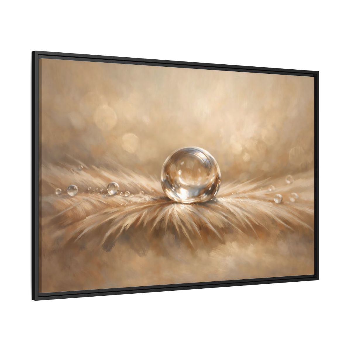 Side Mockup 12. Nature Water Droplet Warm Neutrals shown as stretched canvas wall art