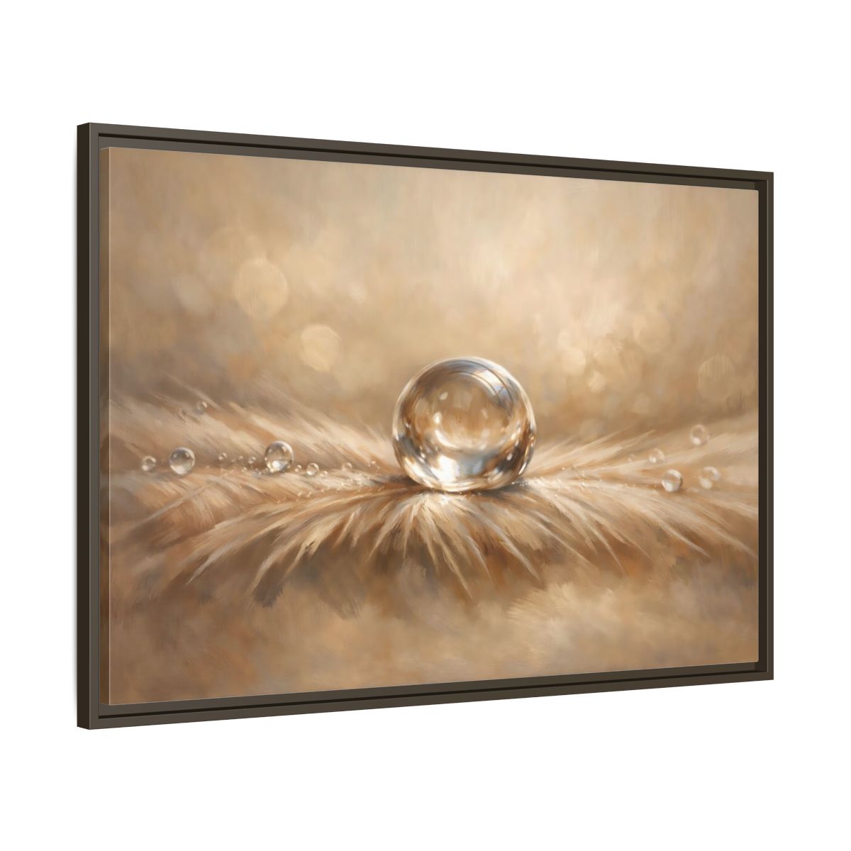 Side Mockup 9. Nature Water Droplet Warm Neutrals shown as stretched canvas wall art