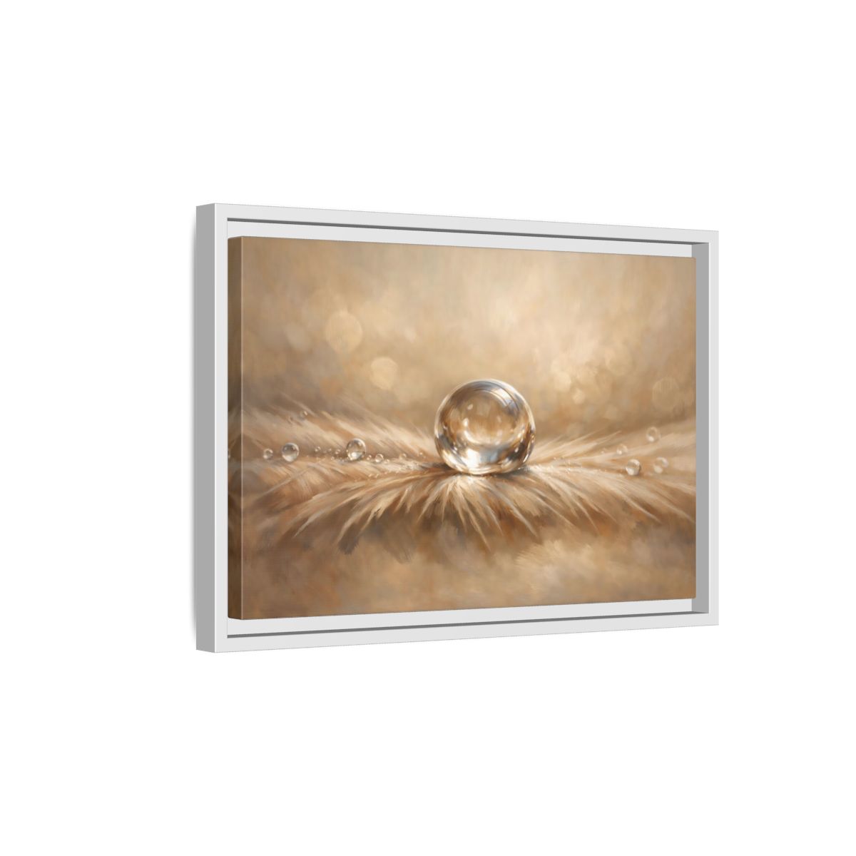 Side Mockup 4. Nature Water Droplet Warm Neutrals shown as stretched canvas wall art