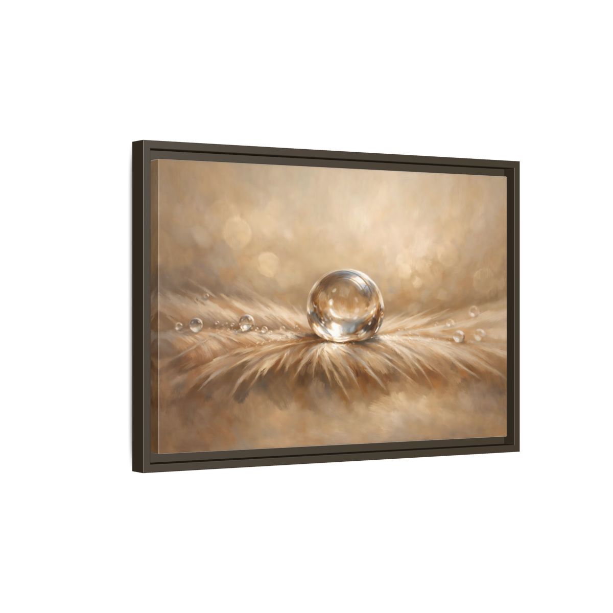 Side Mockup 2. Nature Water Droplet Warm Neutrals shown as stretched canvas wall art