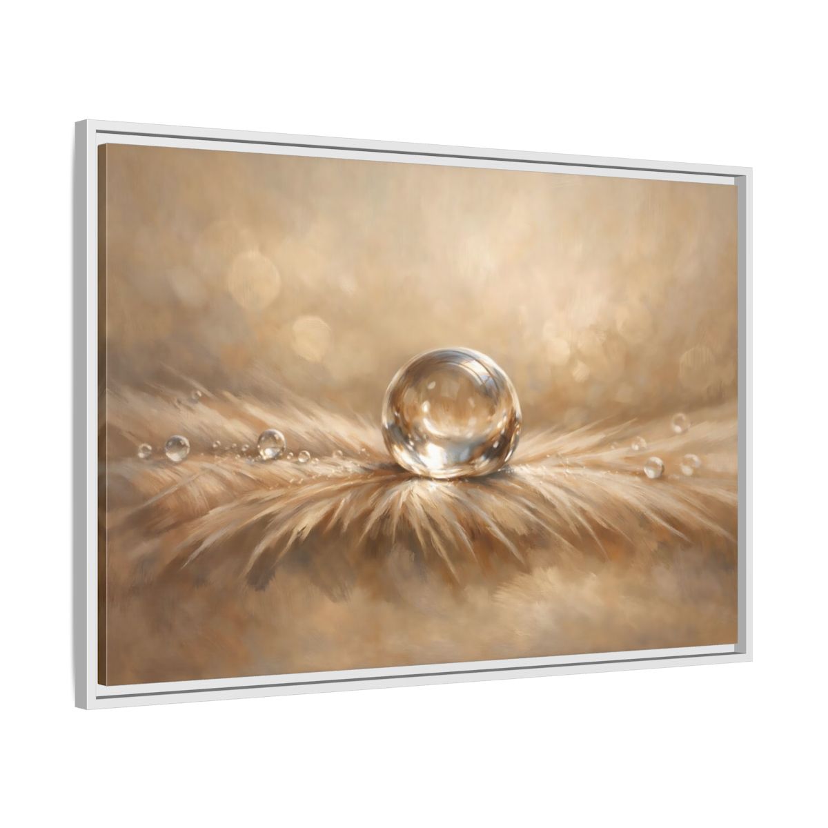 Side Mockup 8. Nature Water Droplet Warm Neutrals shown as stretched canvas wall art