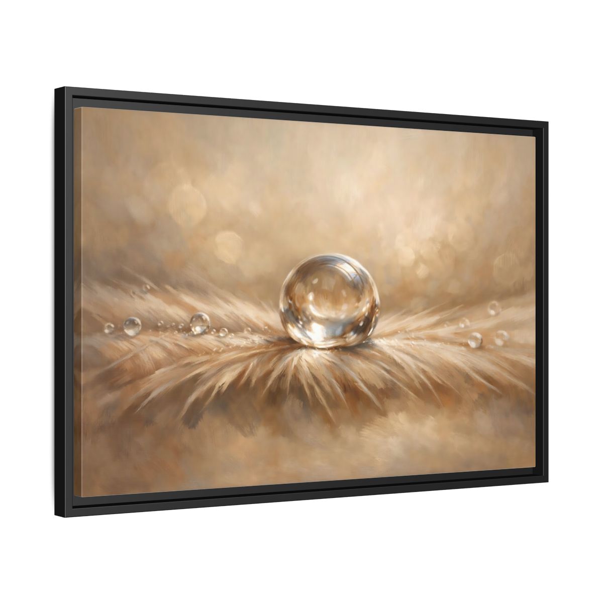 Side Mockup 14. Nature Water Droplet Warm Neutrals shown as stretched canvas wall art