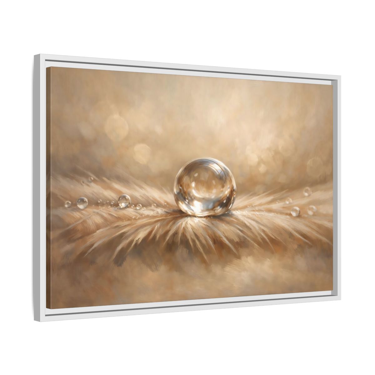 Side Mockup 10. Nature Water Droplet Warm Neutrals shown as stretched canvas wall art