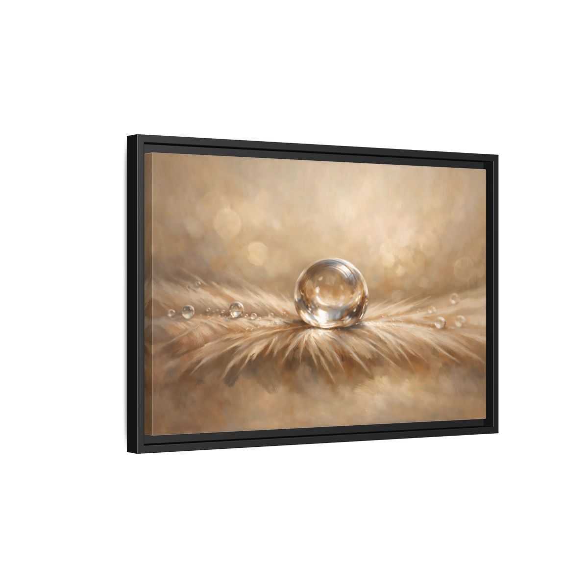 Side Mockup 3. Nature Water Droplet Warm Neutrals shown as stretched canvas wall art