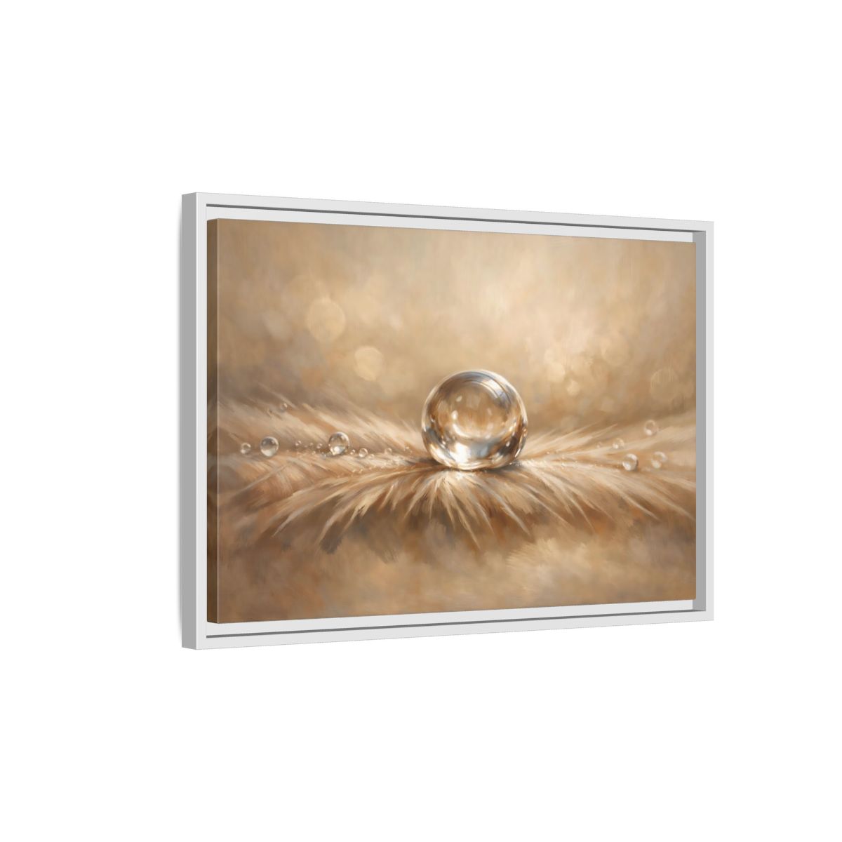 Side Mockup 1. Nature Water Droplet Warm Neutrals shown as stretched canvas wall art