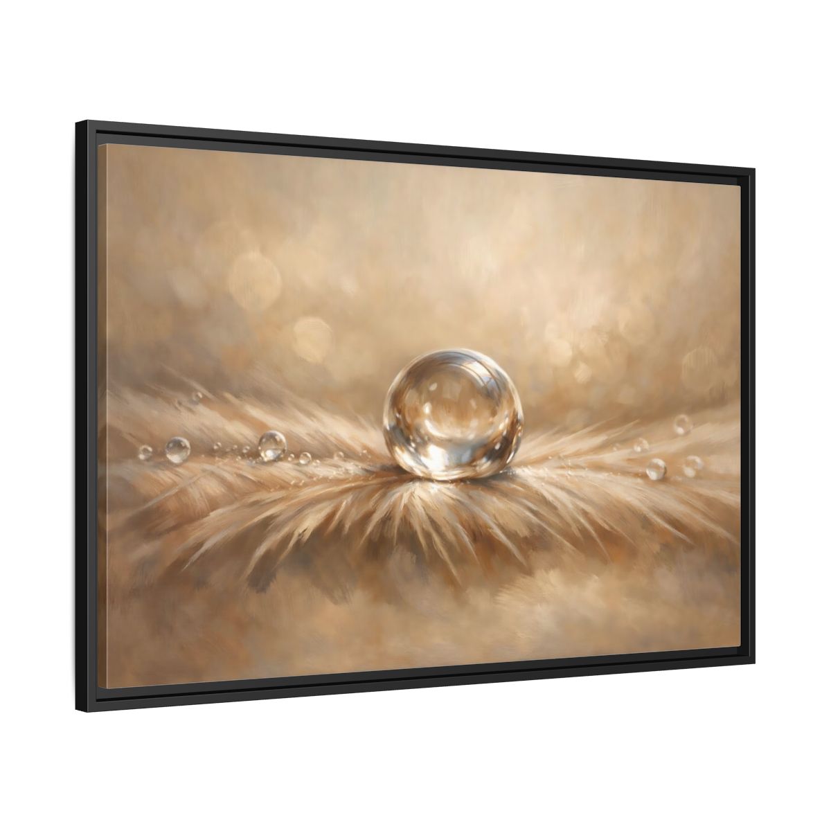 Side Mockup 13. Nature Water Droplet Warm Neutrals shown as stretched canvas wall art