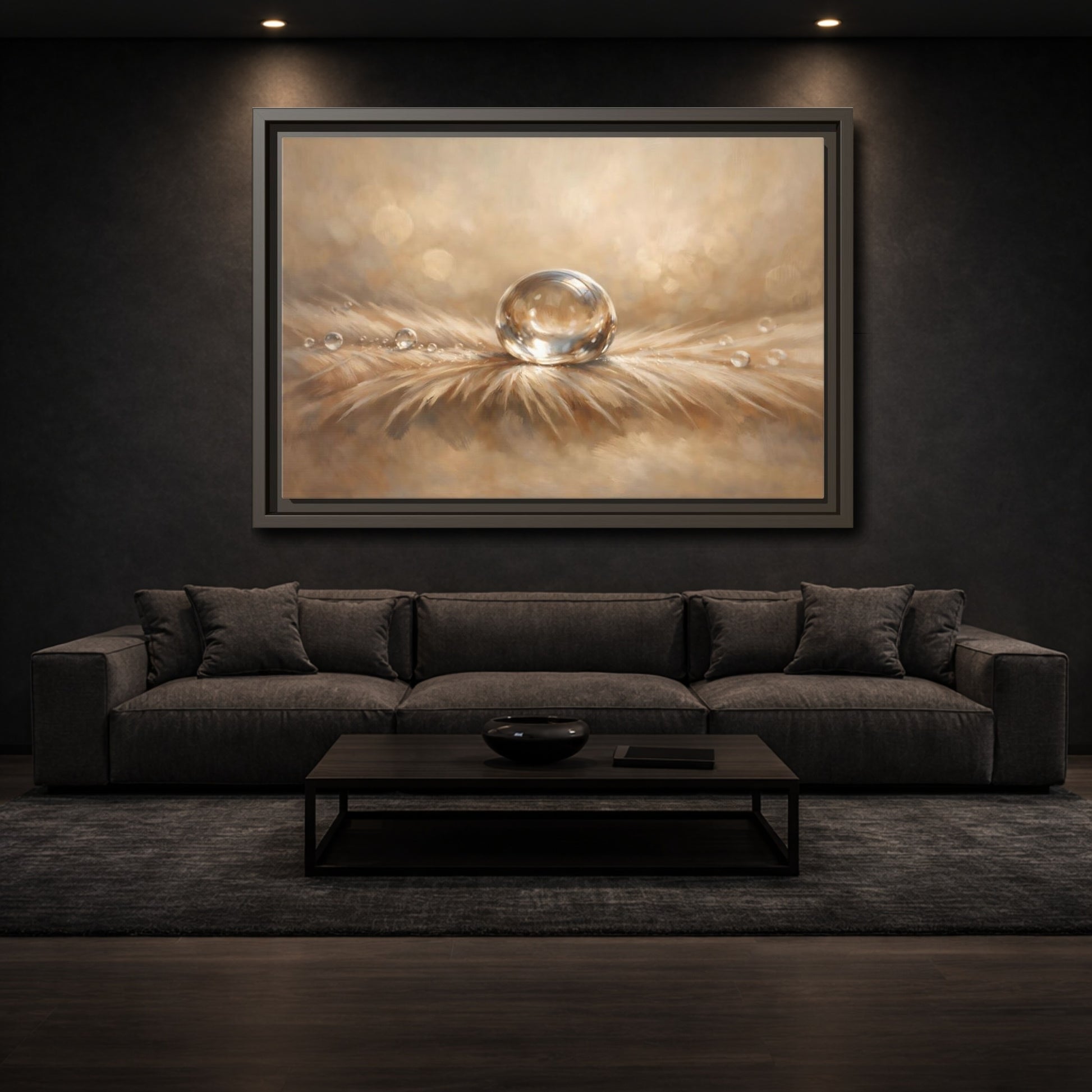 Mockup 2. Nature Water Droplet Warm Neutrals shown as stretched canvas wall art