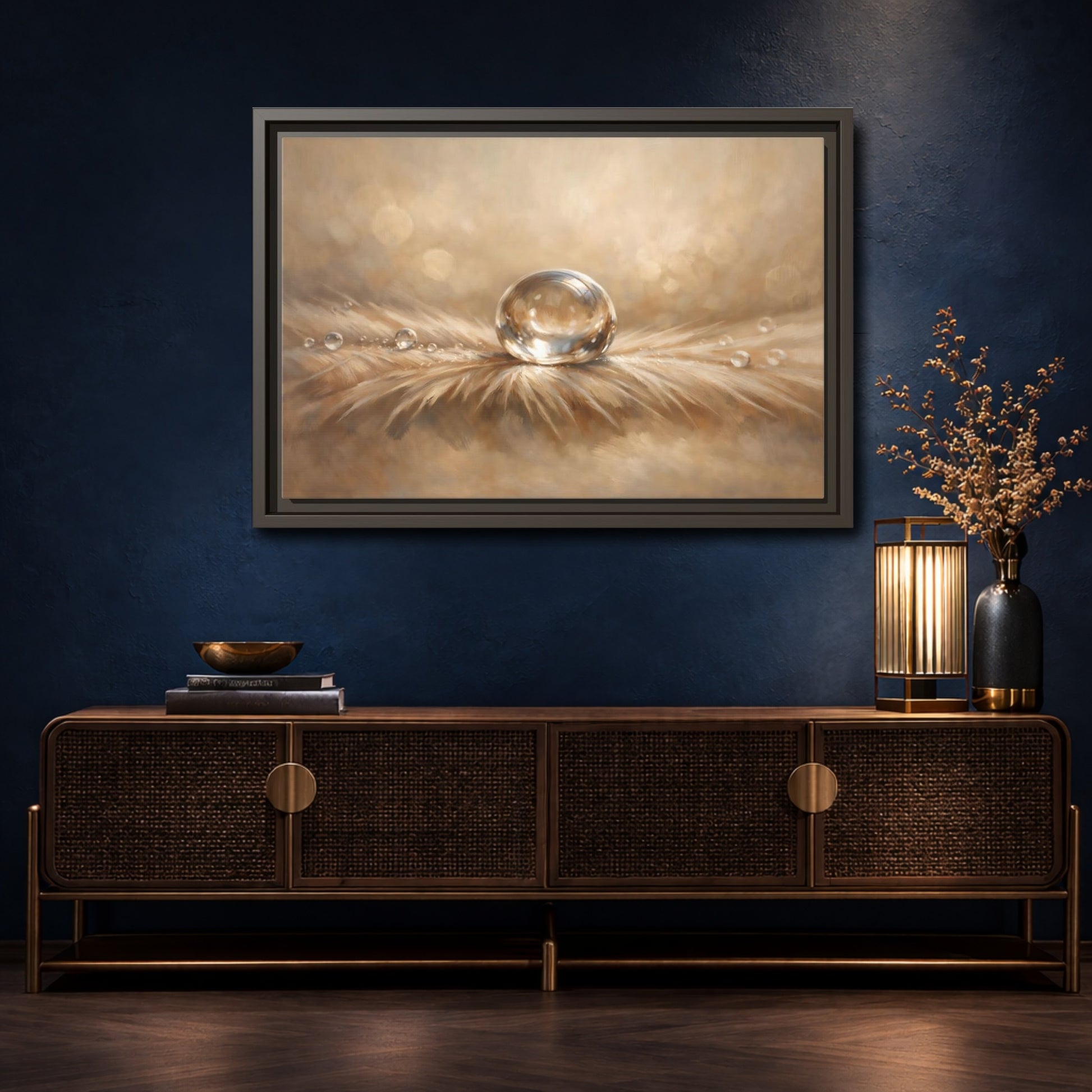 Mockup 4. Nature Water Droplet Warm Neutrals shown as stretched canvas wall art
